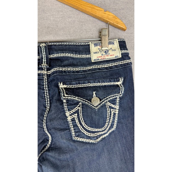 True Religion Denim - True Religion Skinny Jeans Dark Wash White Super T Stitching WLH599SEY4 Size 32